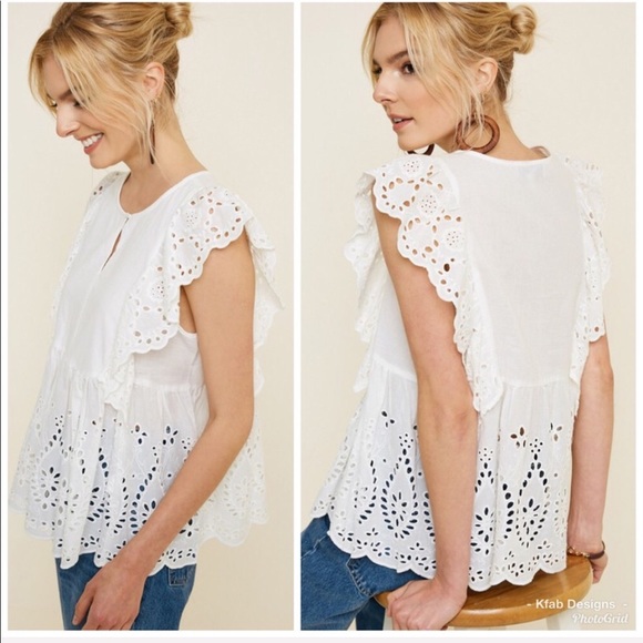 ❤️LAST 1! Ruffle Eyelet Detailed Pullover Top - Picture 2 of 7